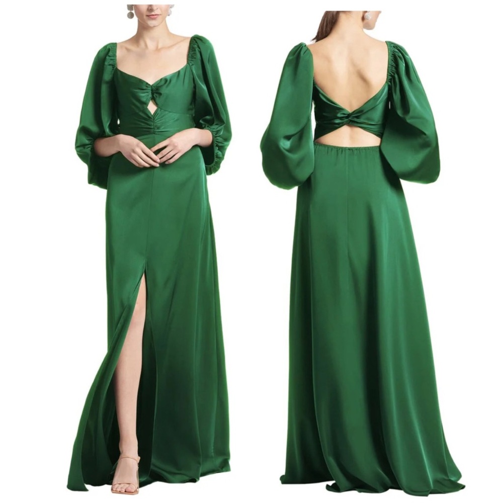 Sachin & Babi Angelina Satin Gown in Emerald